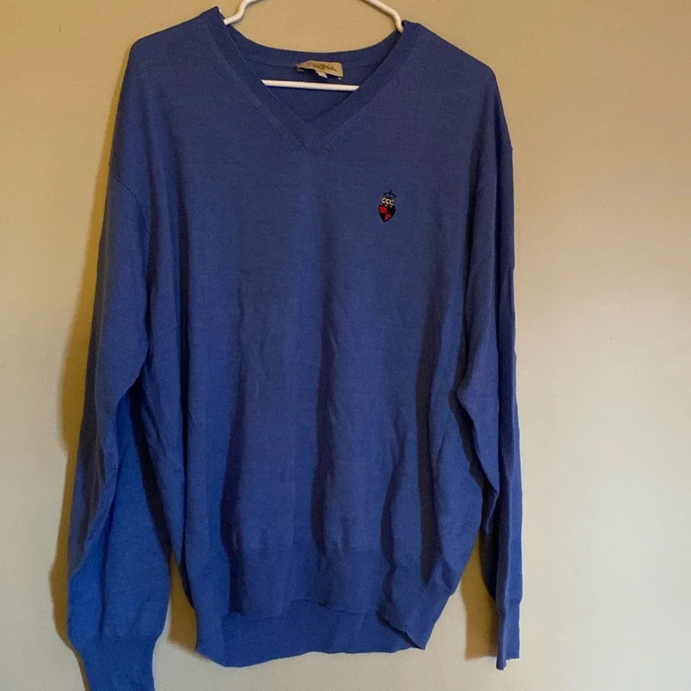 Peter Millar mens v neck sweater - large- wool/silk/cashmere - blue